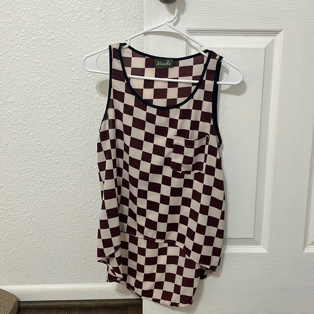 Selling a maroon and cream checkered tank top, size small.